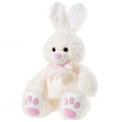 Плюшено зайче с розова панделка, бежово, 50 см