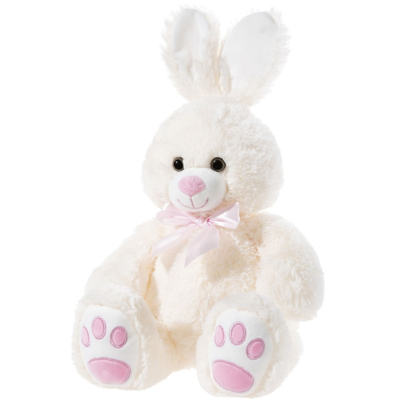 Плюшено зайче с розова панделка, бежово, 50 см
