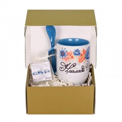 Подаръчен комплект с чаша, лъжичка и чаена свещ с изображение