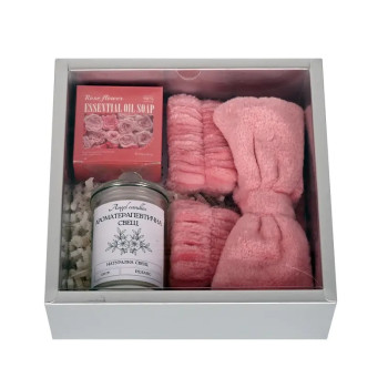 Подаръчен комплект за спа с ароматна свещ и органичен сапун Rose flowers