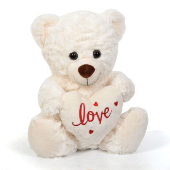 Плюшено мече със сърце, бежово, 25 см