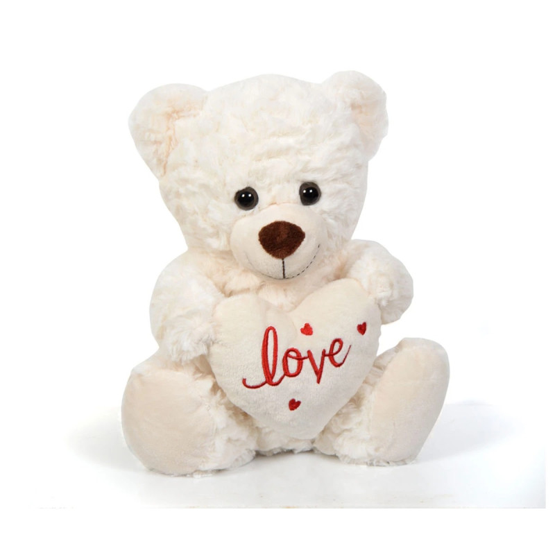 Плюшено мече със сърце, бежово, 25 см