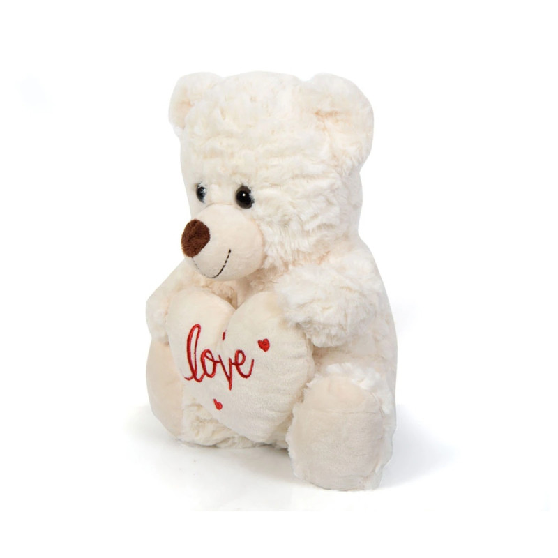 Плюшено мече със сърце, бежово, 25 см