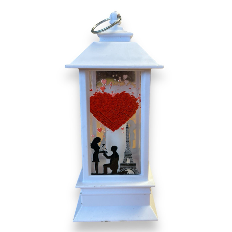 Декоративен LED фенер за влюбени в бяло