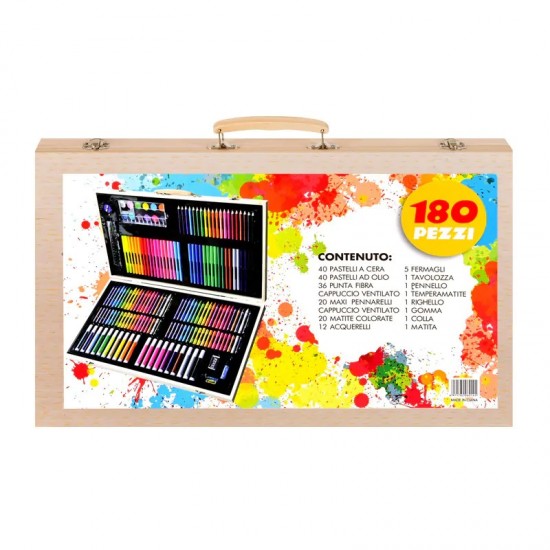 Комплект за рисуване и оцветяване в дървен куфар /180 части/